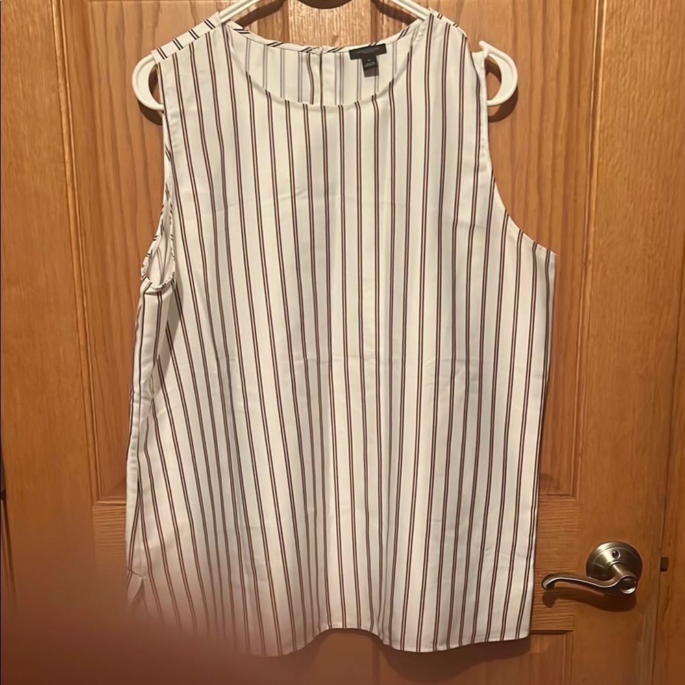 Ann Taylor Factory White with blue & pink stripes sleeveless blouse